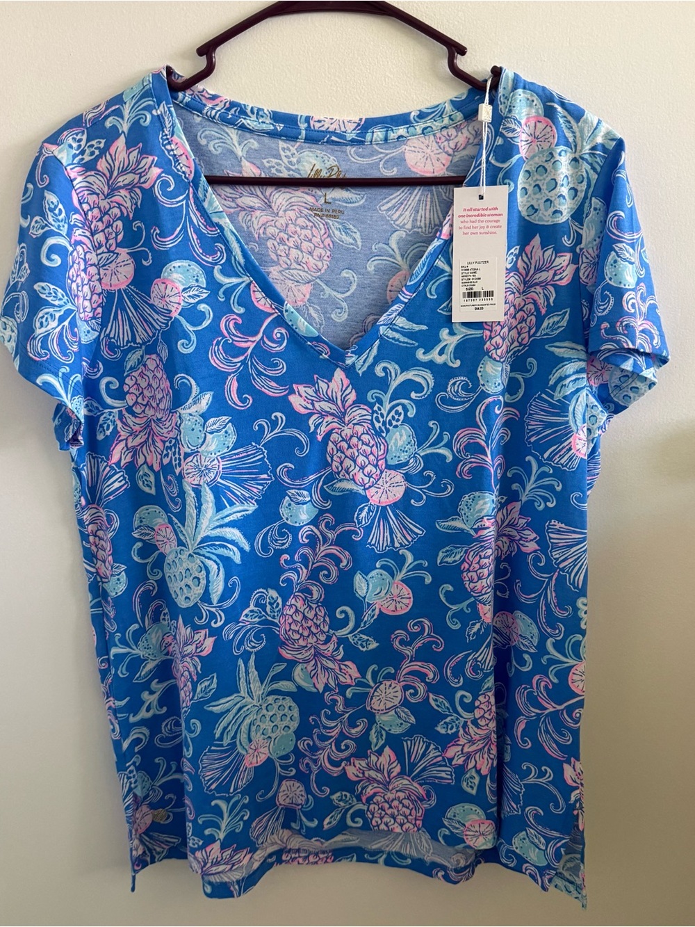 Lilly Pulitzer Blue Tropical Pineapple V-Neck Tee